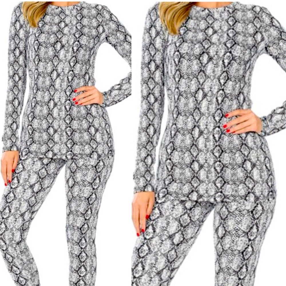 Zenana Python Snake Print Micro Fiber Loungewear Set Women Color Black Size M